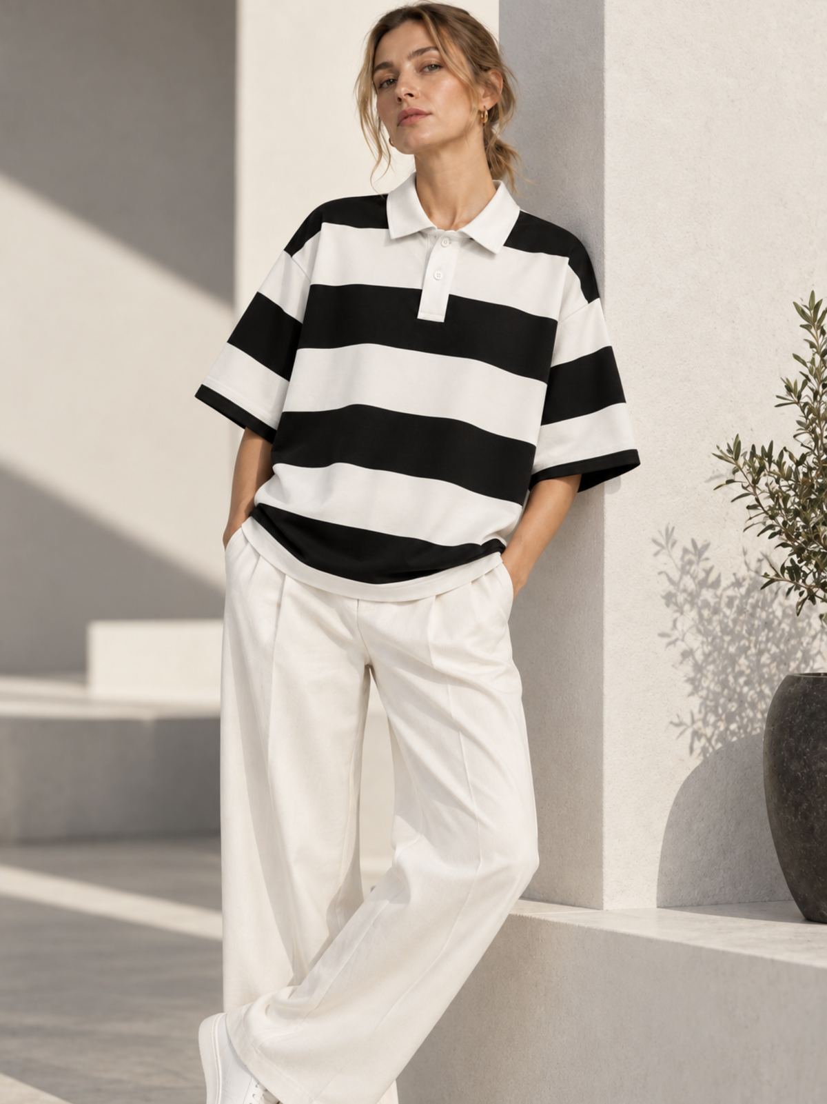 Unisex Oversized Striped Polo