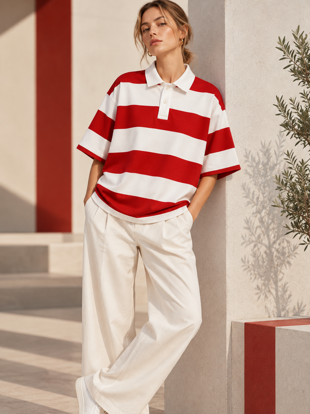 Unisex Oversized Striped Polo